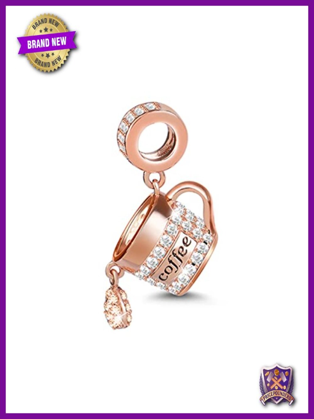 925 Sterling Silver Coffee Cup Charm with CZ Gemstones for Charm Bracelets &